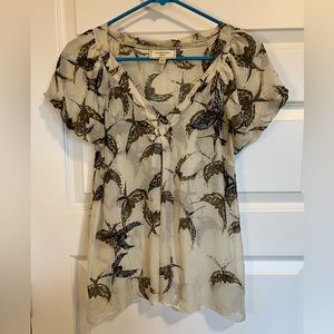 Moulinette Soeurs Anthropologie silk bird top blouse size 4